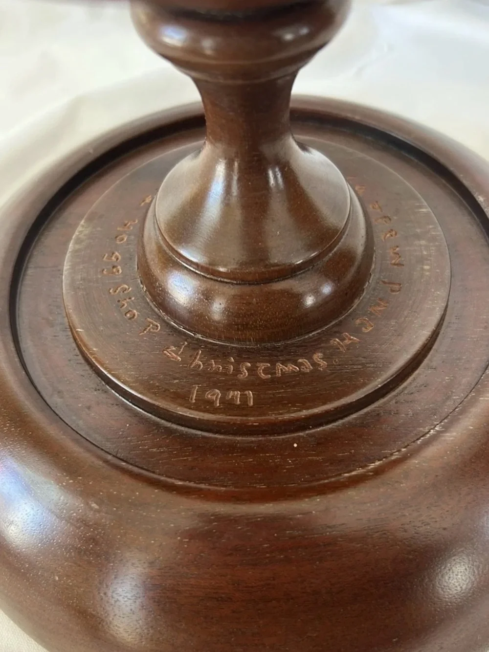 1971 Mahogany Hand Turned Pedestal / Compote Bowl Signed MCM Retro Vintage USA